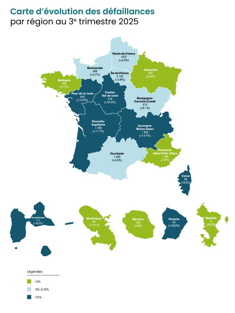 carte défaillances d’entreprises en France T3 2025