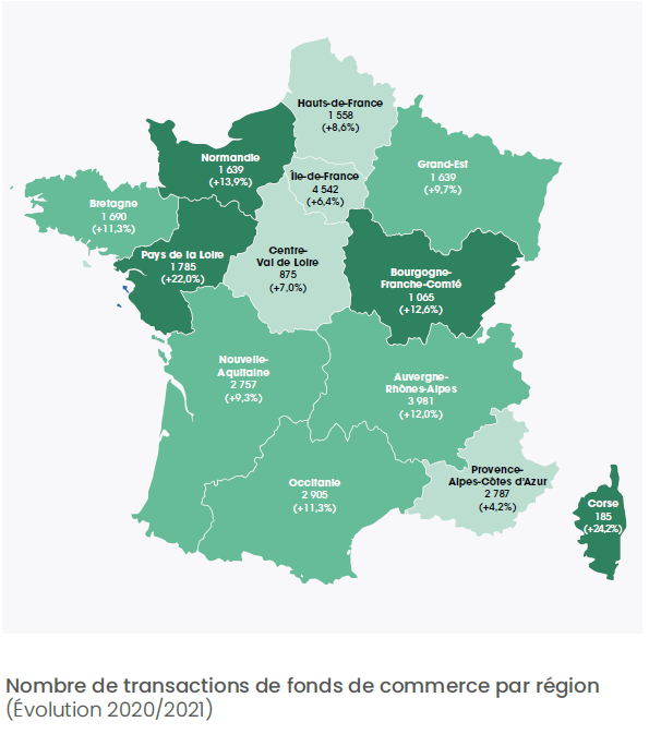 ventes cessions fonds de commerce régions de France